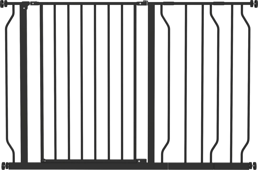 PawHut Bramka Dla Psów, Montaż Na Zacisk, Regulowana Długość, Stal/ABS, 75-115 x 76 cm, Czarna