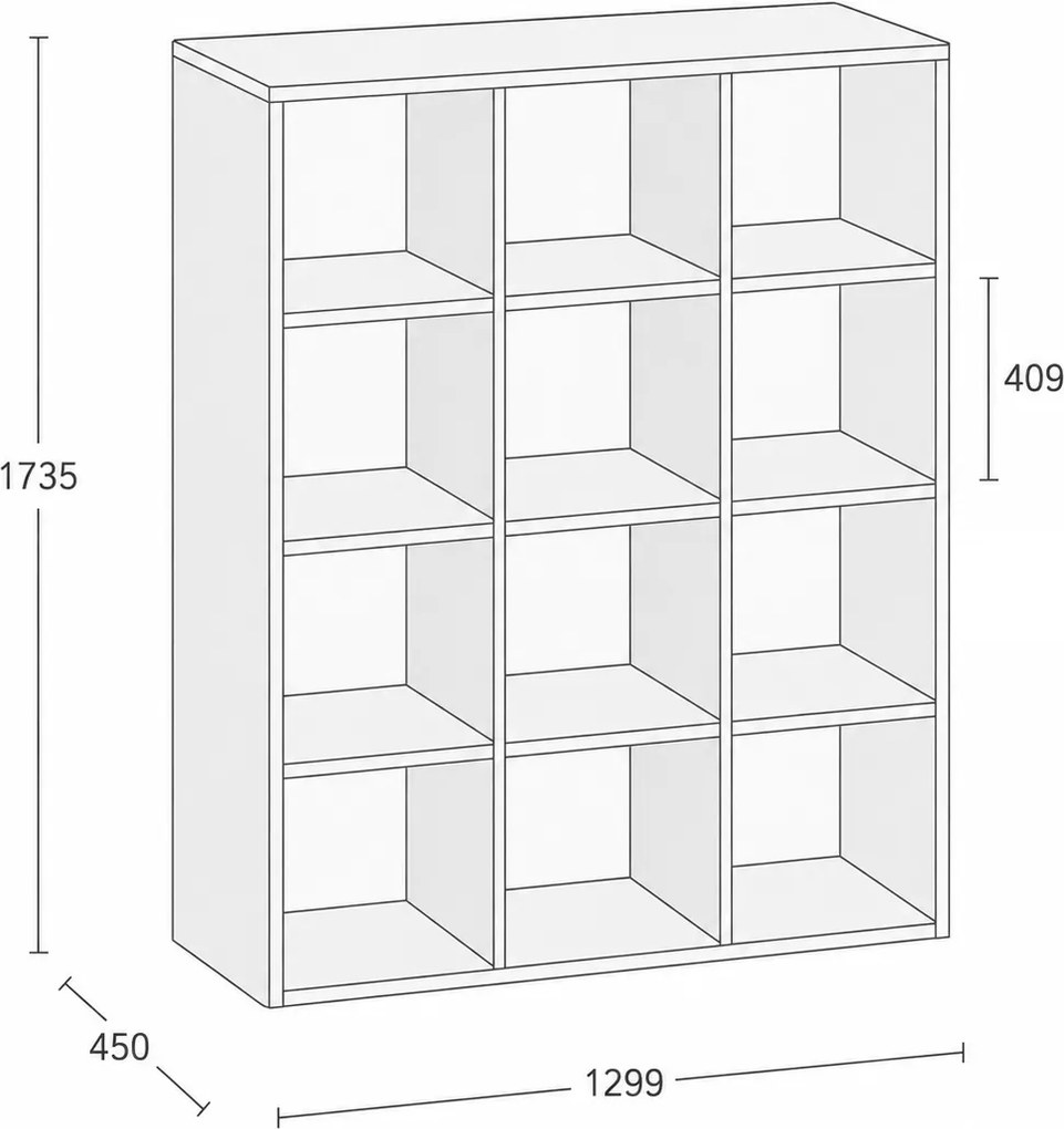 Regał FRAME, dolny, 3 kolumny, 1735 x 1299 x 450 mm, dąb naturalny