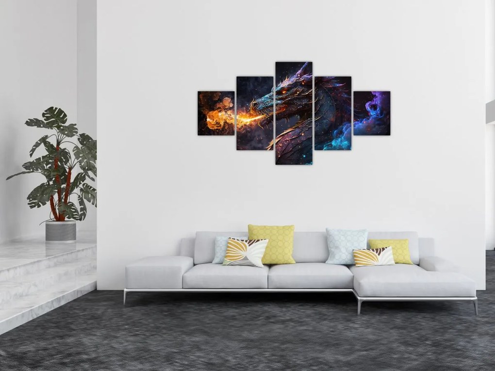 Obraz - Smok plujący płomieniami (125x70 cm)