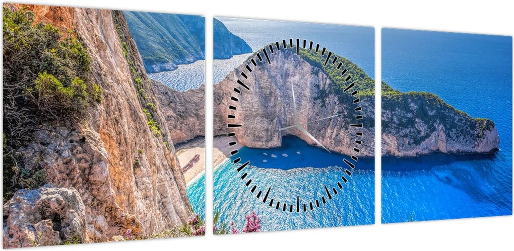 Obraz - Plaża Navagio, Grecja (z zegarem) (90x30 cm)