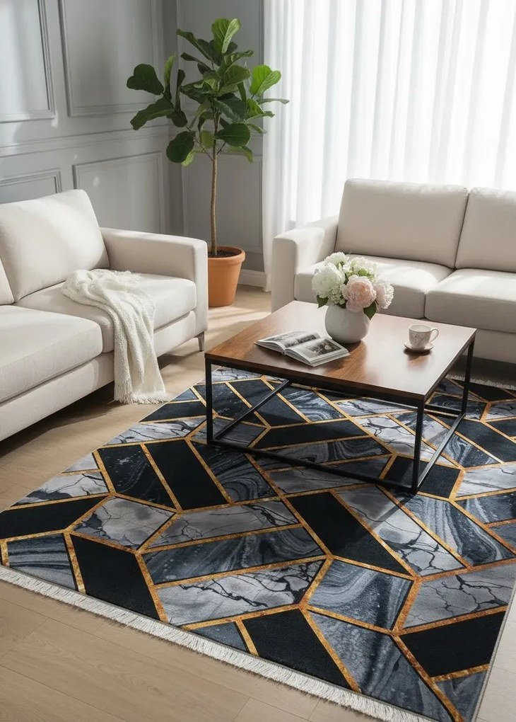 Czarno-szary geometryczny dywan glamour Czarny mat B7-K10