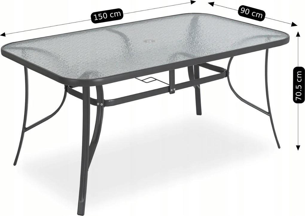 Zestaw Mebli Ogrodowych NEBRASKA Szary 6 Krzeseł Stół Tarasowy Parasol Nowoczesny
