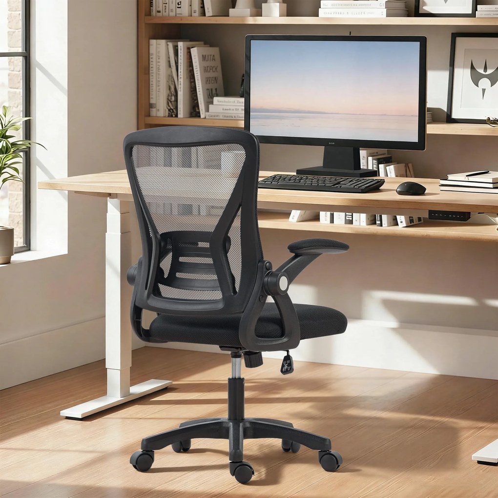 HOMCOM Fotel biurowy Ergonomiczny regulowany fotel biurkowy z podnoszonymi podłokietnikami, podparciem lędźwiowym, czarny | Aosom PL