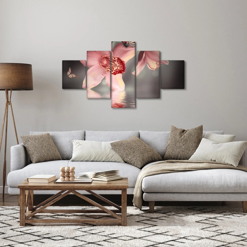 Obraz - Kwiaty i motyl (125x70 cm)