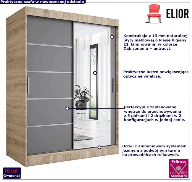 Szafa przesuwna 150 cm dąb sonoma + antracyt E2-D83