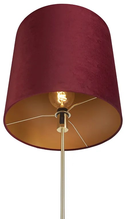 Lampa stojąca złota/mosiężna z czerwonym aksamitnym kloszem 40/40 cm - Parte klasyczny/Antyczny Oswietlenie wewnetrzne