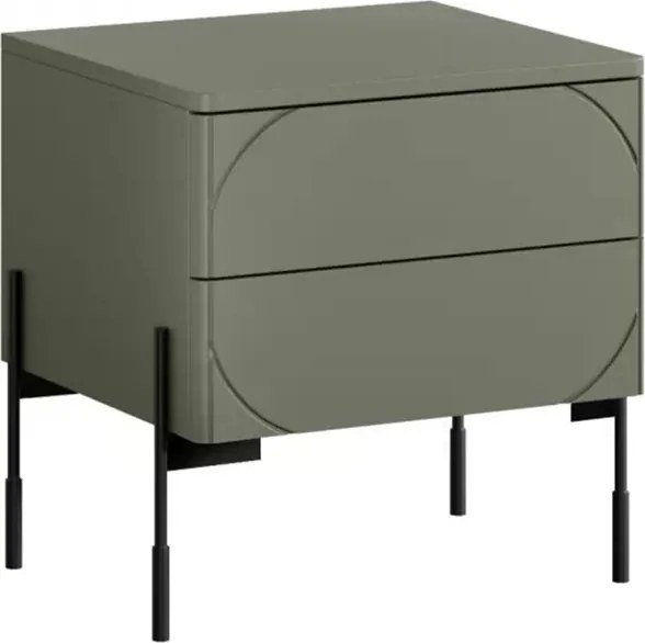 Szafka nocna z dwoma szufladami Sonatia na metalowych nogach 45 cm - oliwka