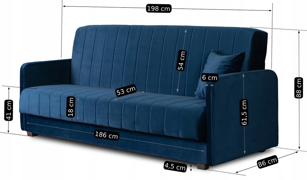 Sofa z Funkcją Spania PORTO Wersalka Rozkładana Dwuosobowa Granatowa Nowoczesna do Salonu