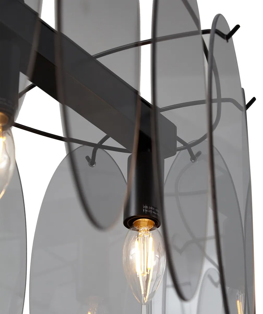 Designerska lampa wisząca czarna z dymionym szkłem owalna 5-punktowa - MochanDesignerski Oswietlenie wewnetrzne