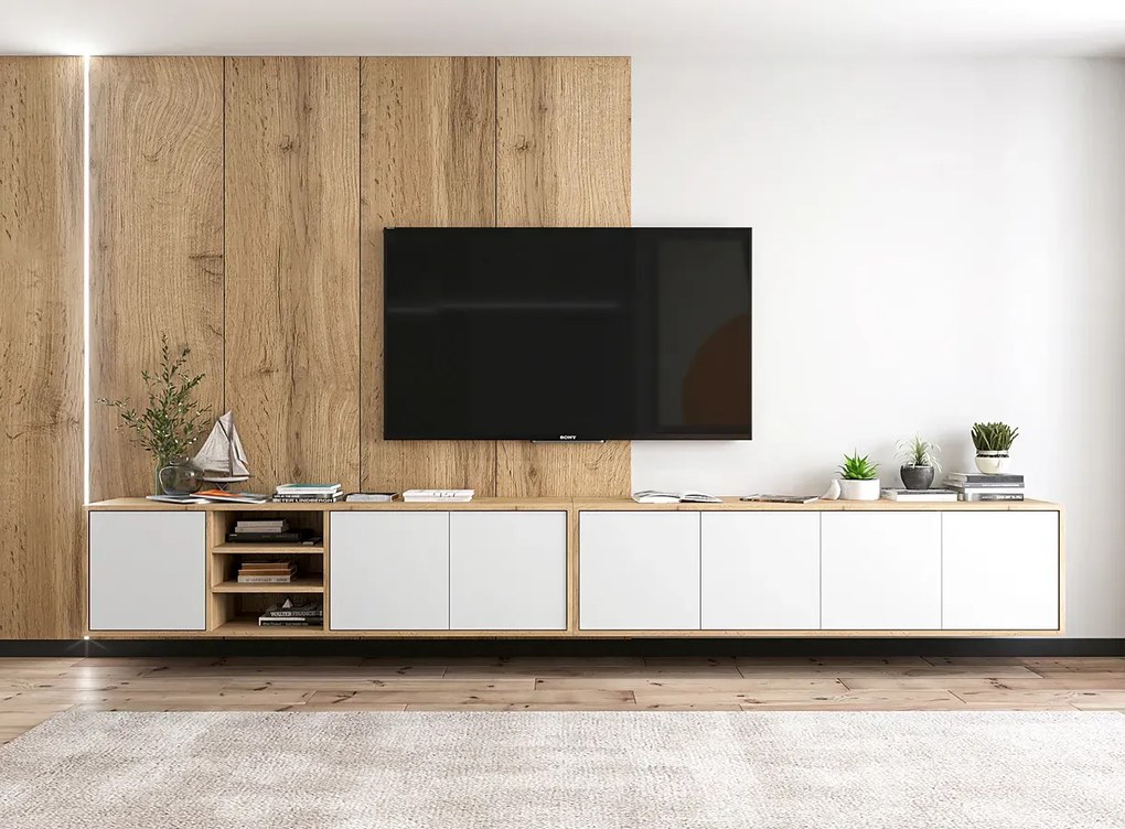 Komplet wiszących szafek rtv dąb wotan + biały M7-D92