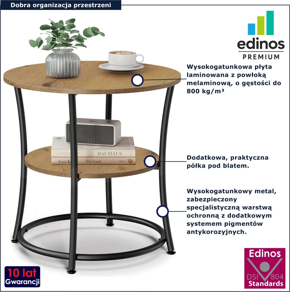 Okrągły loftowy stolik kawowy z półką dąb artisan L2-T41