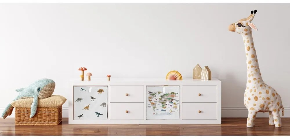 Biały tekstylny dziecięcy pojemnik na zabawki 32x32x32 cm Dino Friends – Butter Kings