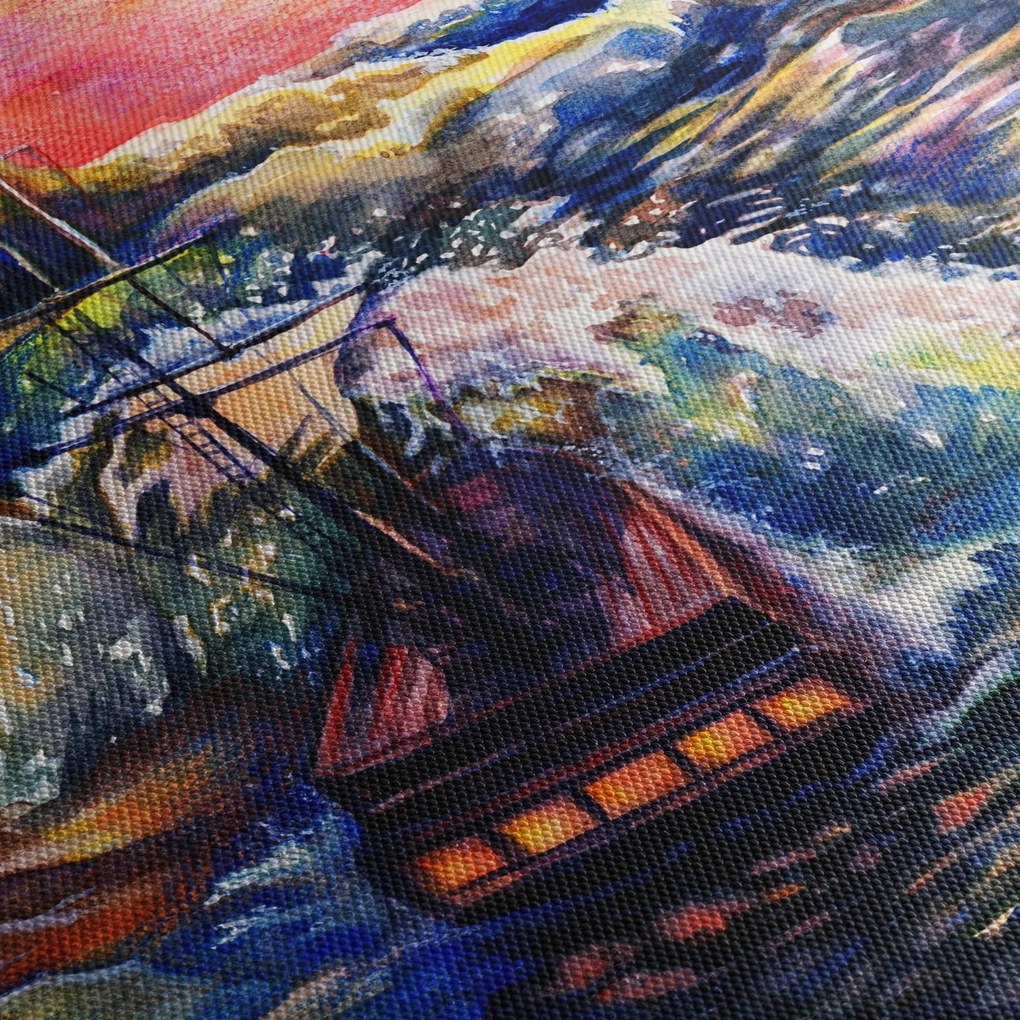 Obraz - Statek na falach oceanu, akwarela (125x70 cm)