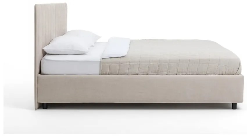 Beżowe tapicerowane łóżko dwuosobowe ze schowkiem z materacem i stelażem 160x200 cm Myra Slim Line – Bonami Selection