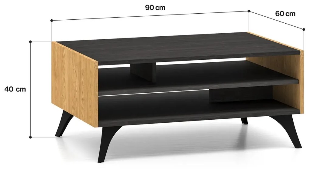 Stolik kawowy HESTIA 90x60cm dąb/czarny ML MEBLE
