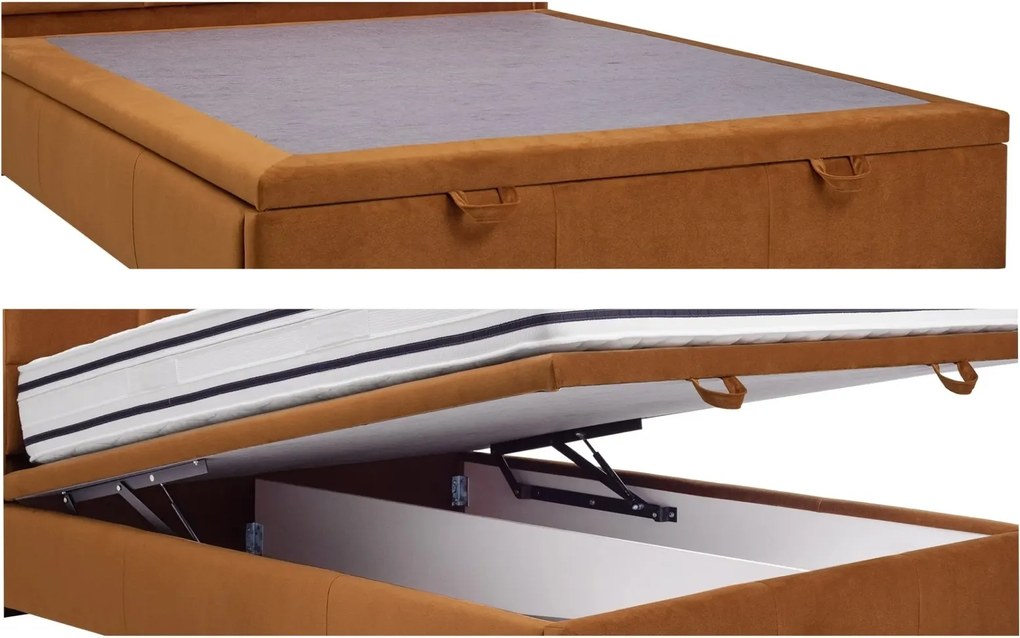 Łóżko tapicerowane z poduszkami i pojemnikiem na pościel Novio Slim