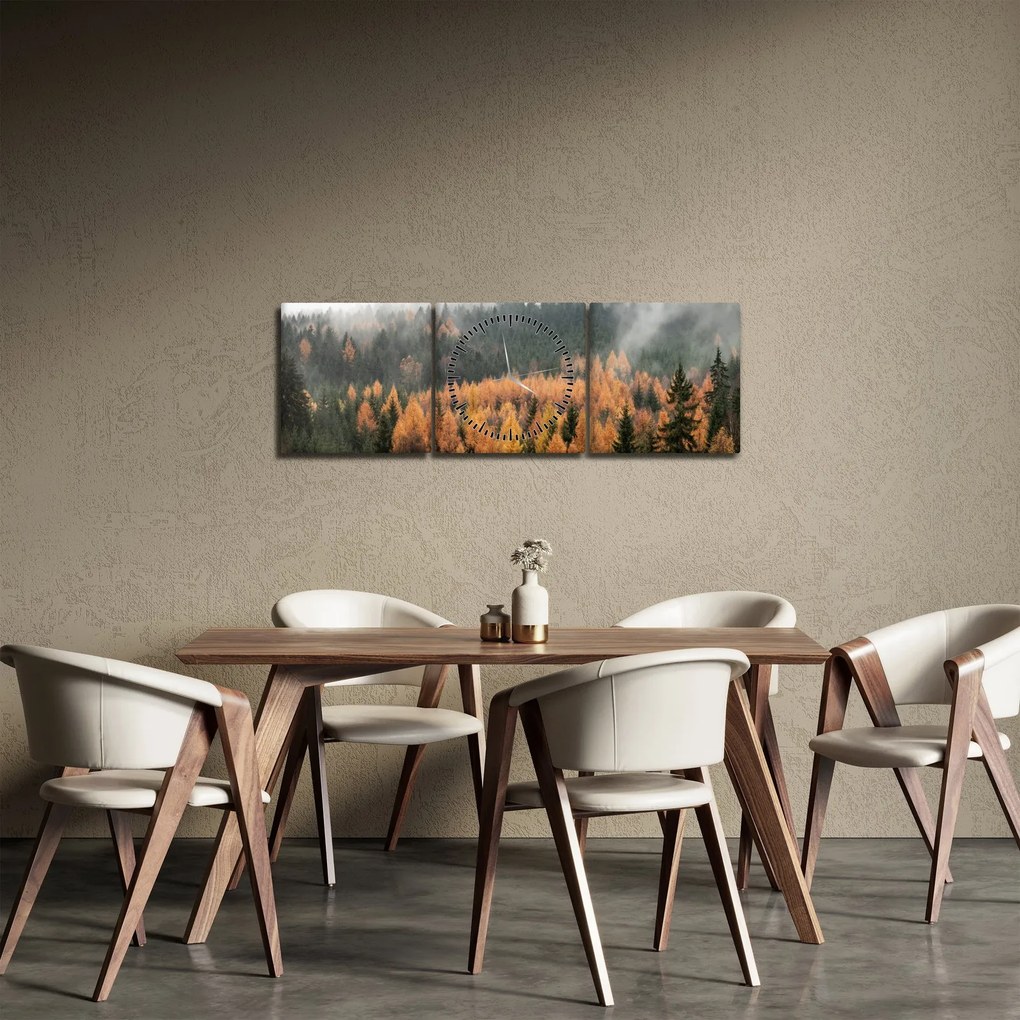 Obraz - Jesienny las (z zegarem) (90x30 cm)