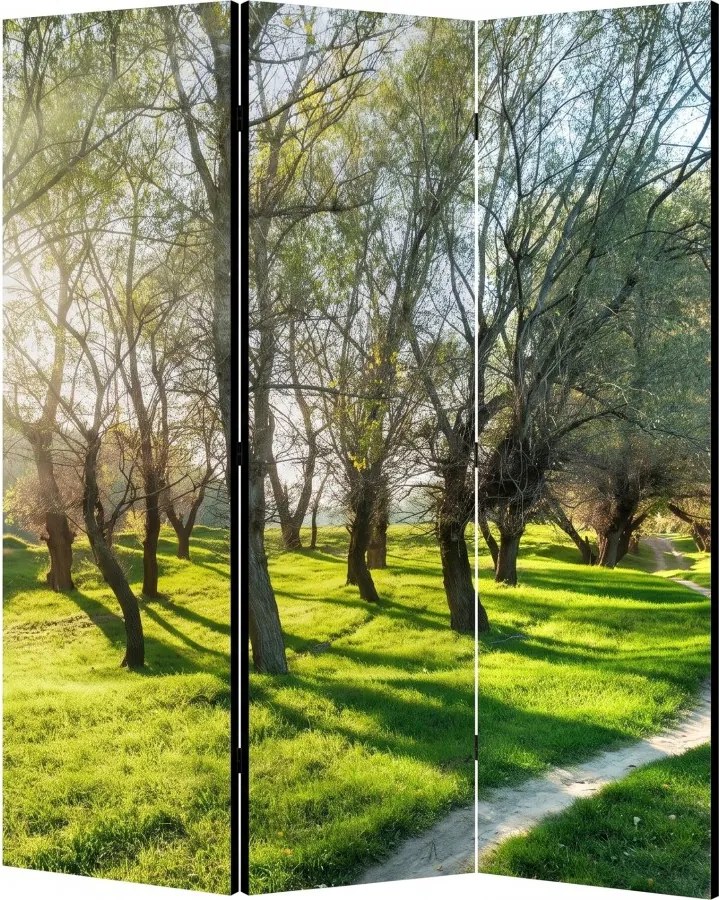Parawan pokojowy 3-częściowy 135x172 Dwustronny dekoracyjny naturalny Wielokolorowy Wiosenny Sad O Świcie