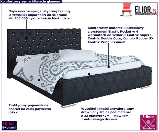 Pikowane łóżko z zagłówkiem glamour 160x200 Bonet 2X - 36 kolorów