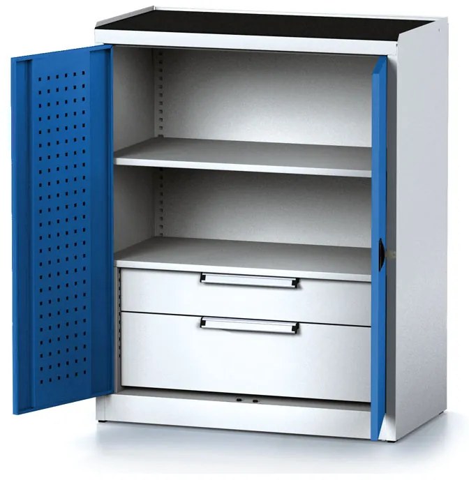 Szafa warsztatowa MECHANIC, 1170 x 920 x 500 mm, 1 półka, 2 szuflady, niebieskie drzwi