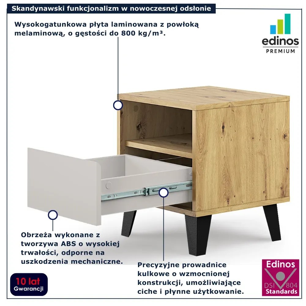 Szafka nocna na czarnych nóżkach dąb artisan + kaszmir L6-G36