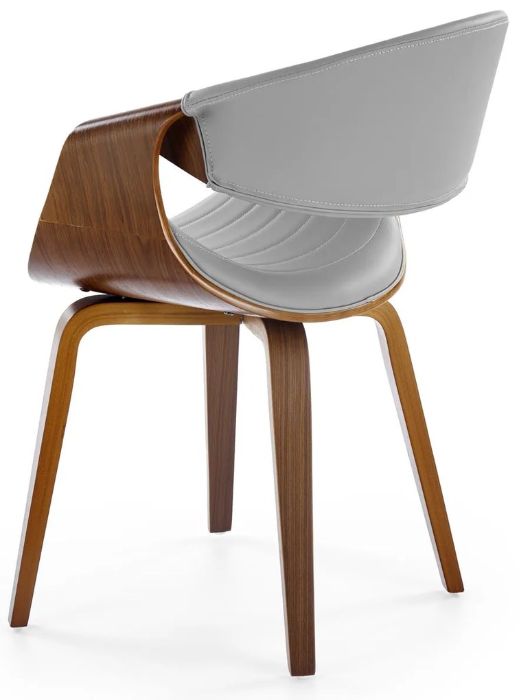 Krzesło z giętej sklejki szara tapicerka i orzechowa sklejka K544