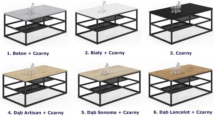 Industrialny stolik kawowy dąb artisan + czarny D9-L06