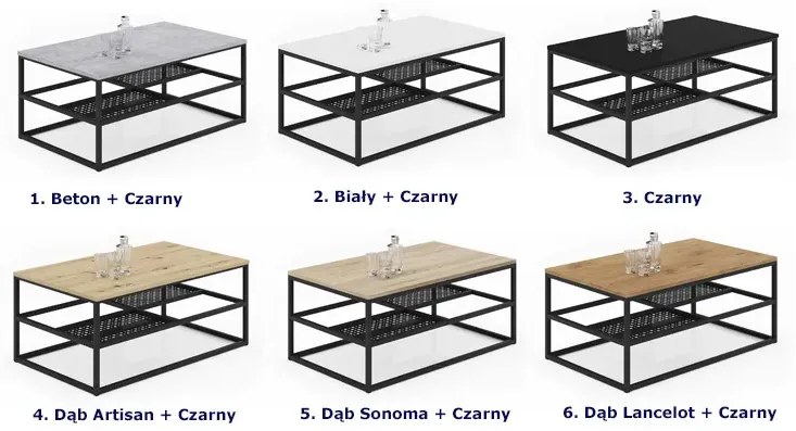 Industrialny stolik kawowy dąb artisan + czarny - Hila 4X