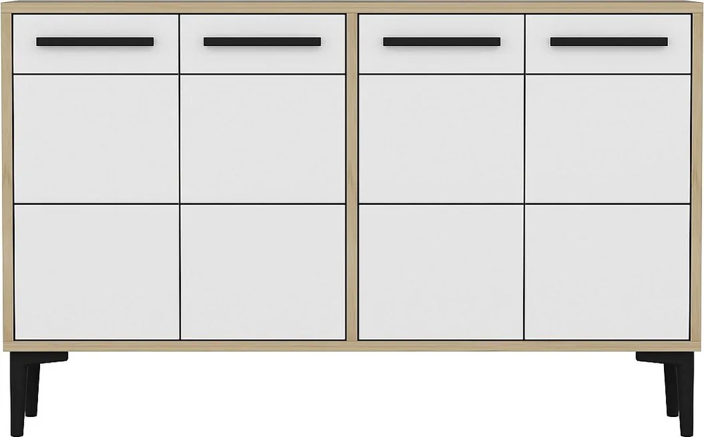 Komoda – 120 cm x 30 cm x 75 cm – Dąb szafirowy i biel – MDF