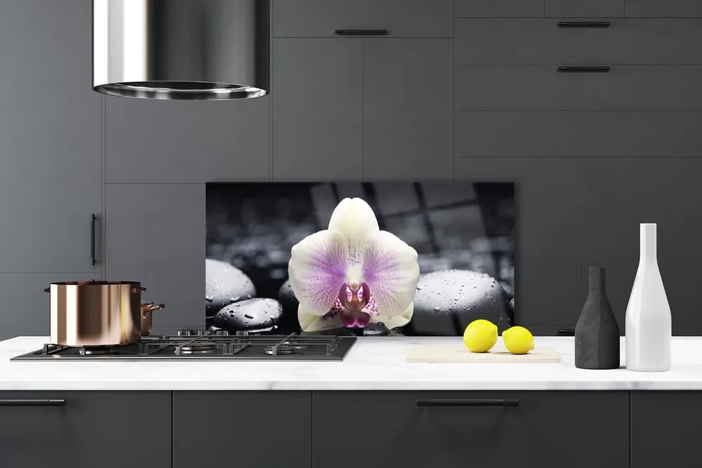 Szkło do Kuchni na Ścianę Biała Orchidea na Płótnie