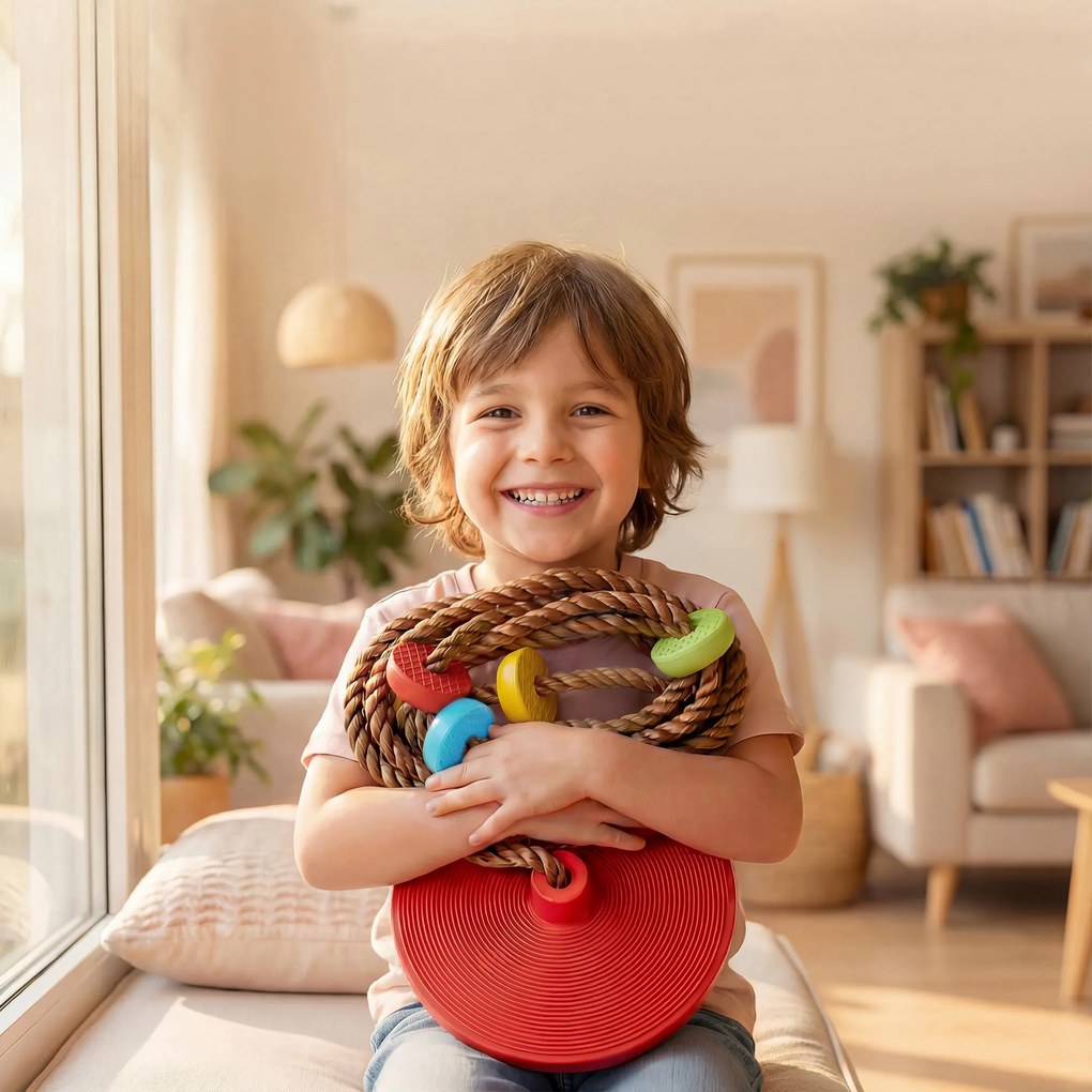 AIYAPLAY Ninja Line Zestaw Slackline dla Dzieci z Huśtawką, Platformami, Zestaw do Zabawy na Zewnątrz dla Dzieci w Wieku 3-8 lat, Czerwony | Aosom PL