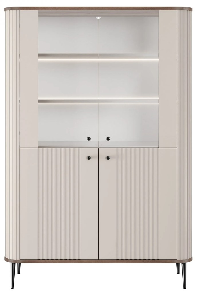 Witryna Vesper 103 cm czterodrzwiowa - kaszmir / orzech / czarne nogi