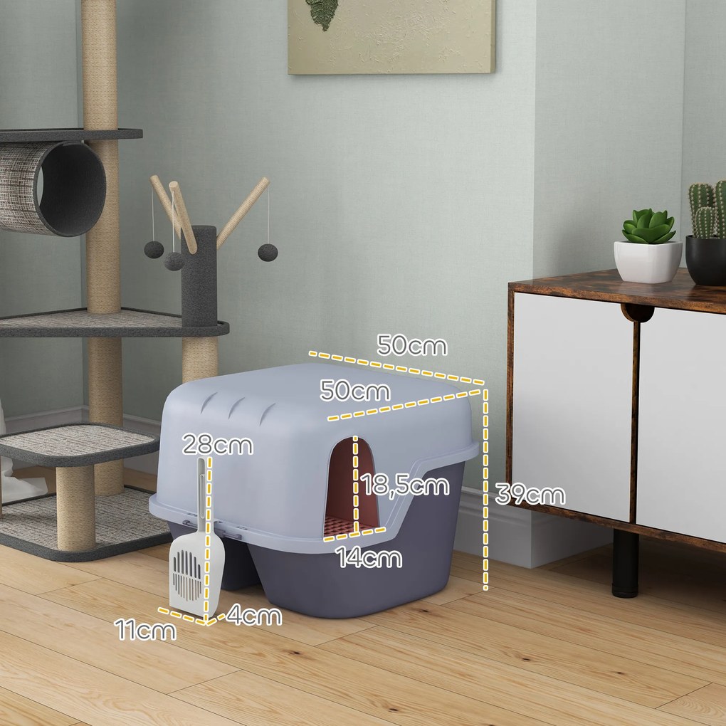 PawHut Kuweta dla kota z pokrywą i łopatką, łatwa w czyszczeniu, zamykana, Fioletowa