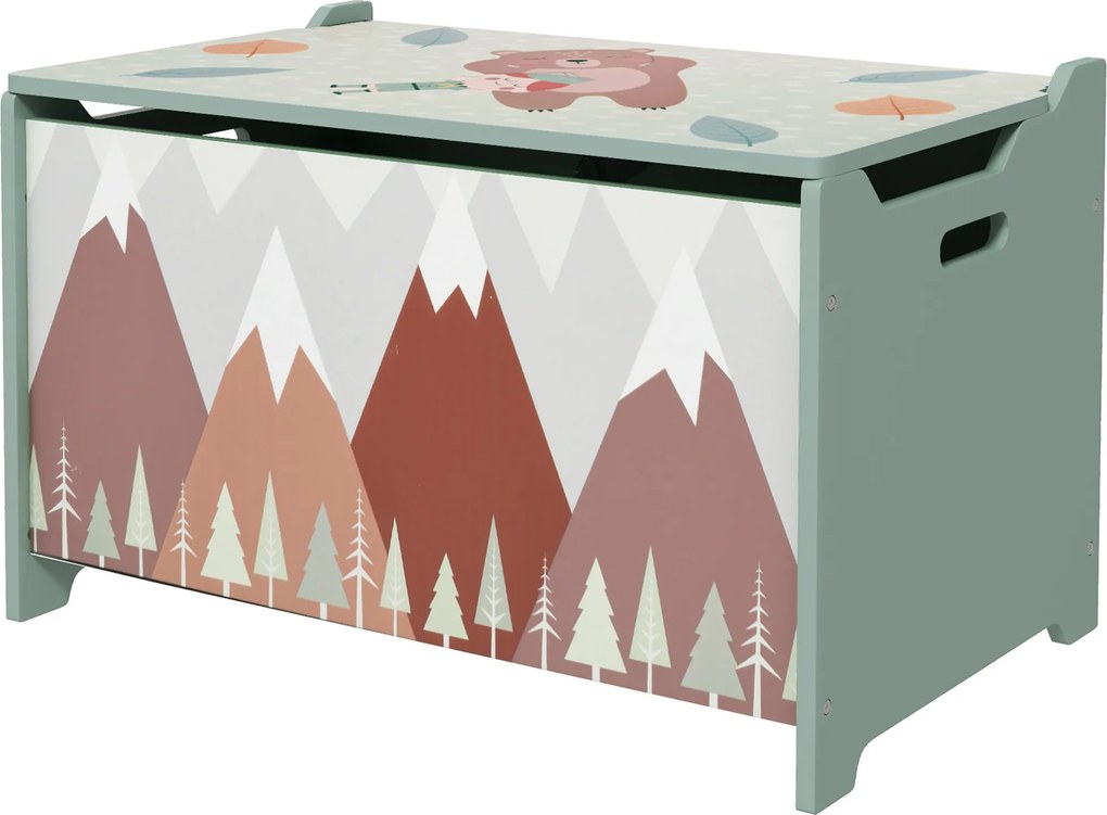 ZONEKIZ Skrzynka do Przechowywania, Skrzynia na Zabawki, Pokrywa na Zawiasie, Uroczy Motyw, Zielona