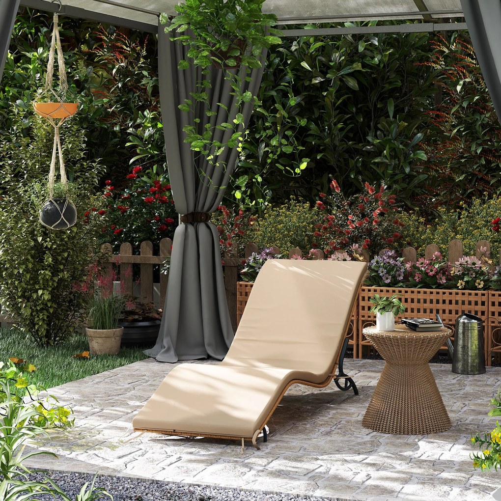 Outsunny Leżak Rattanowy Ogrodowy z Poduszką, Wodoodporny Leżak 120 kg Nośności 166 x 63 x 76 cm Beżowy