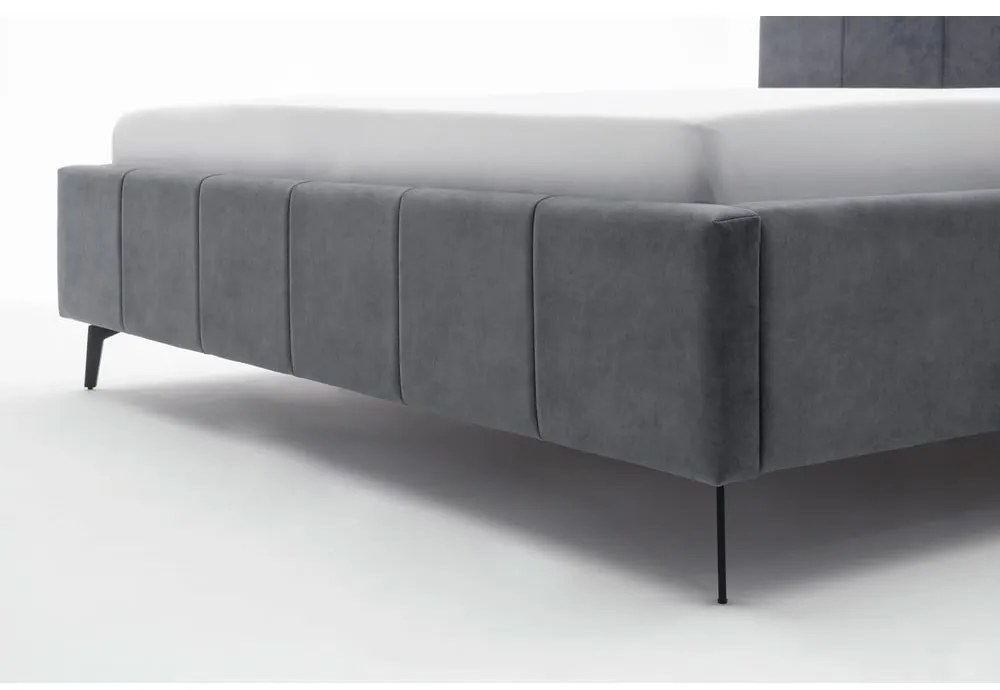 Antracytowe tapicerowane łóżko dwuosobowe ze schowkiem i stelażem 180x200 cm Lizzano – Meise Möbel