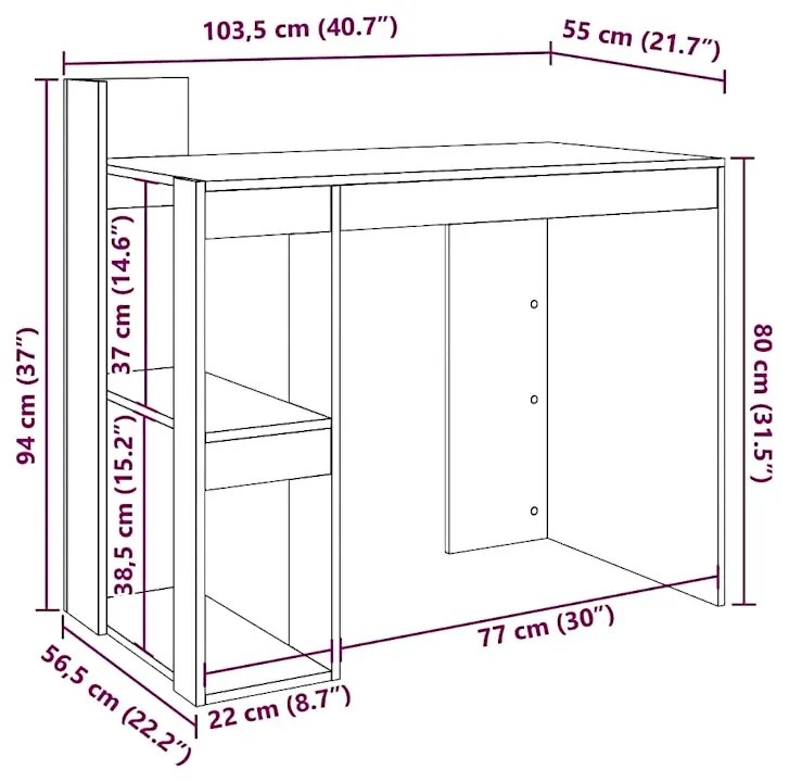 Proste biurko z półkami szary beton - Praxon