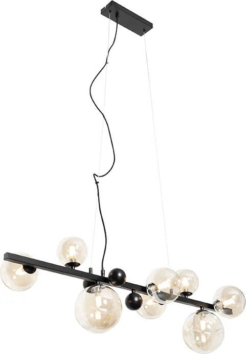 Lampa wisząca w stylu art deco czarna z bursztynowym szkłem 8-świateł - David