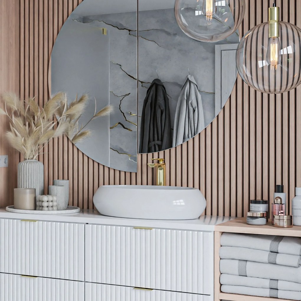 Umywalka ceramiczna nablatowa owalna biała 64 x 42 cm MORINA