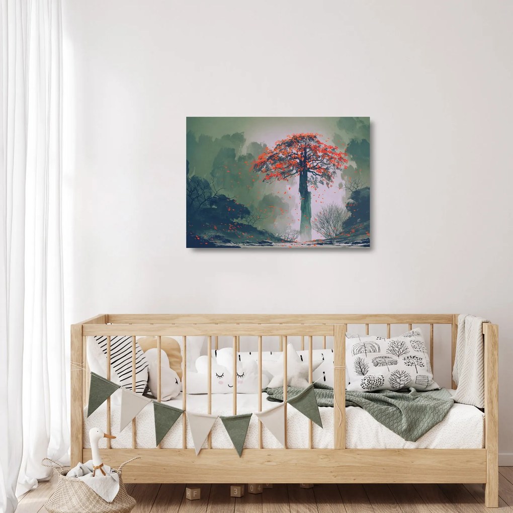 Obraz na szkle samotnego czerwonego drzewa (70x50 cm)