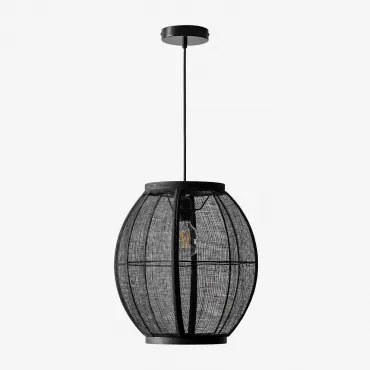 Lampa Sufitowa Wisząca Z Lnu Ziyec Czarna & Ø35 Cm - Sklum