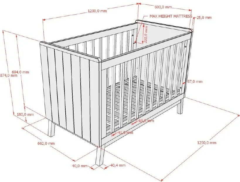 Beżowe łóżeczko z litego drewna sosnowego z regulowaną wysokością 60x120 cm Sezane – Vipack