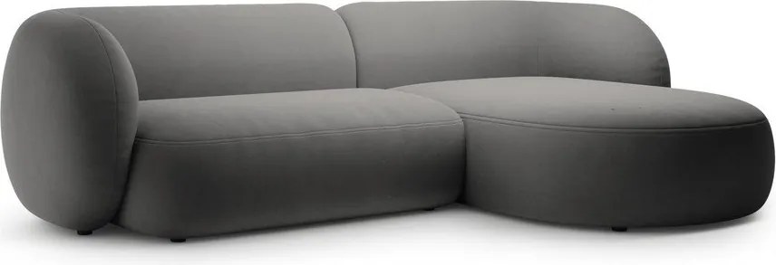 Ciemnoszary aksamitny narożnik (prawostronny/z szezlongiem) Kate – Micadoni