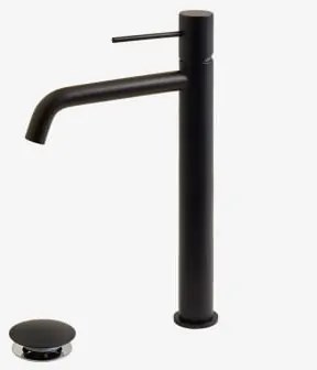 Zestaw Baterii Umywalkowej I Zaworu Spustowego Orveta Click-clack Z Mosiądzu Czarny Matowy & ↑30 Cm & Zawór Z Przelewem - Sklum