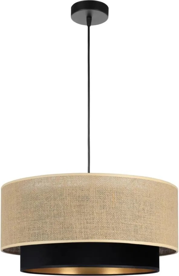 Lampa wisząca na lince SARTA 1xE27/60W/230V, średnica 45 cm, czarna/juta