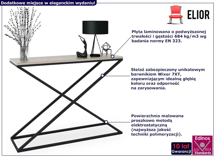 Nowoczesna konsola z metalowym stelażem czarny + dąb sonoma - Ergik 4X