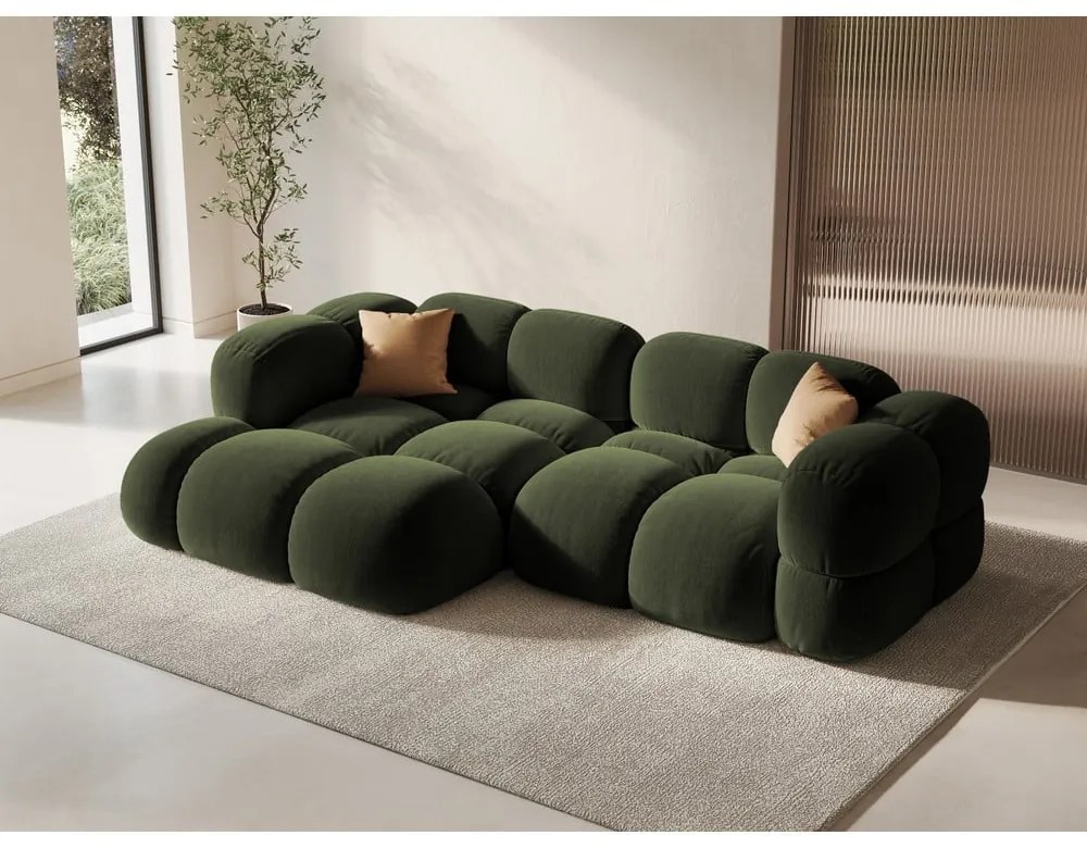 Zielony aksamitny narożnik (lewostronny/z szezlongiem) Loretto – Cosmopolitan Design