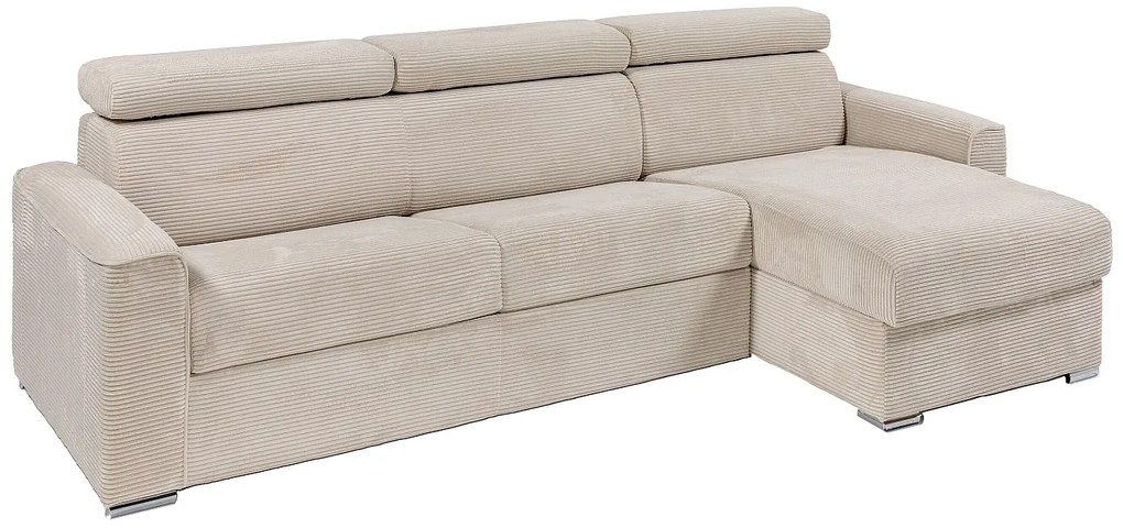 Kanapa narożna dwustronna rozkładana typu express z beżowego sztruksu - Miejsce do spania 140 cm - Materac 22 cm - VIZIR