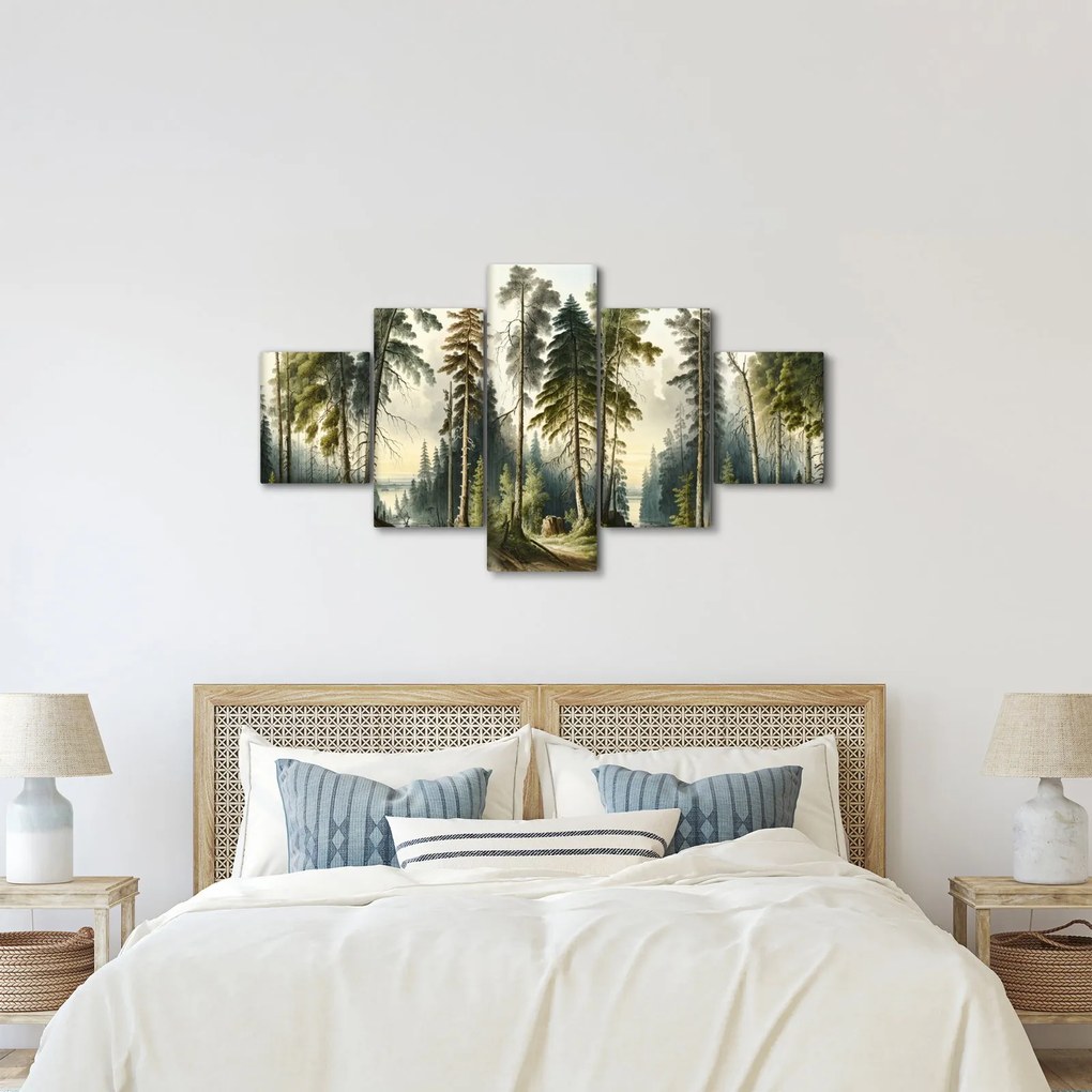 Obraz - Krajobraz lasów w stylu vintage (125x70 cm)