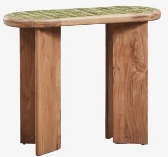 Konsola Do Przedpokoju 100x40 Cm Z Płytek I Drewna Akacjowego Aitana Zielony Melonowy – Brązowy Akacjowy - Sklum